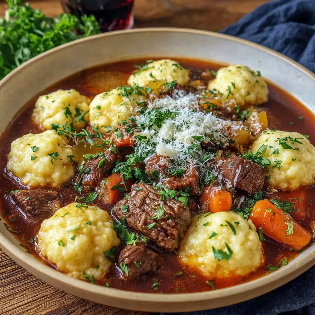 A bowl holding grilled meat, potatoes, onions, and parmesan.