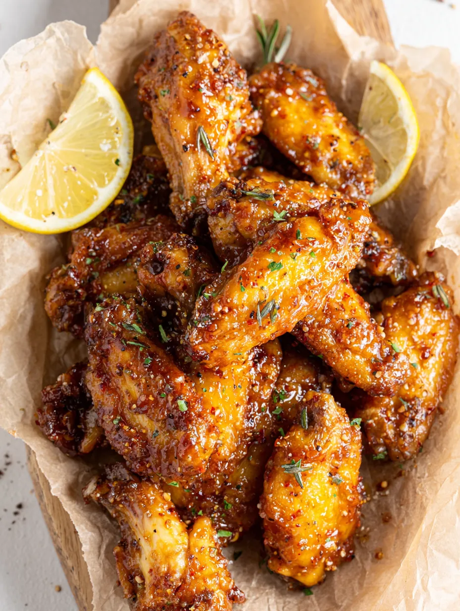 A bunch of chicken wings with spices and citrus fruit.
