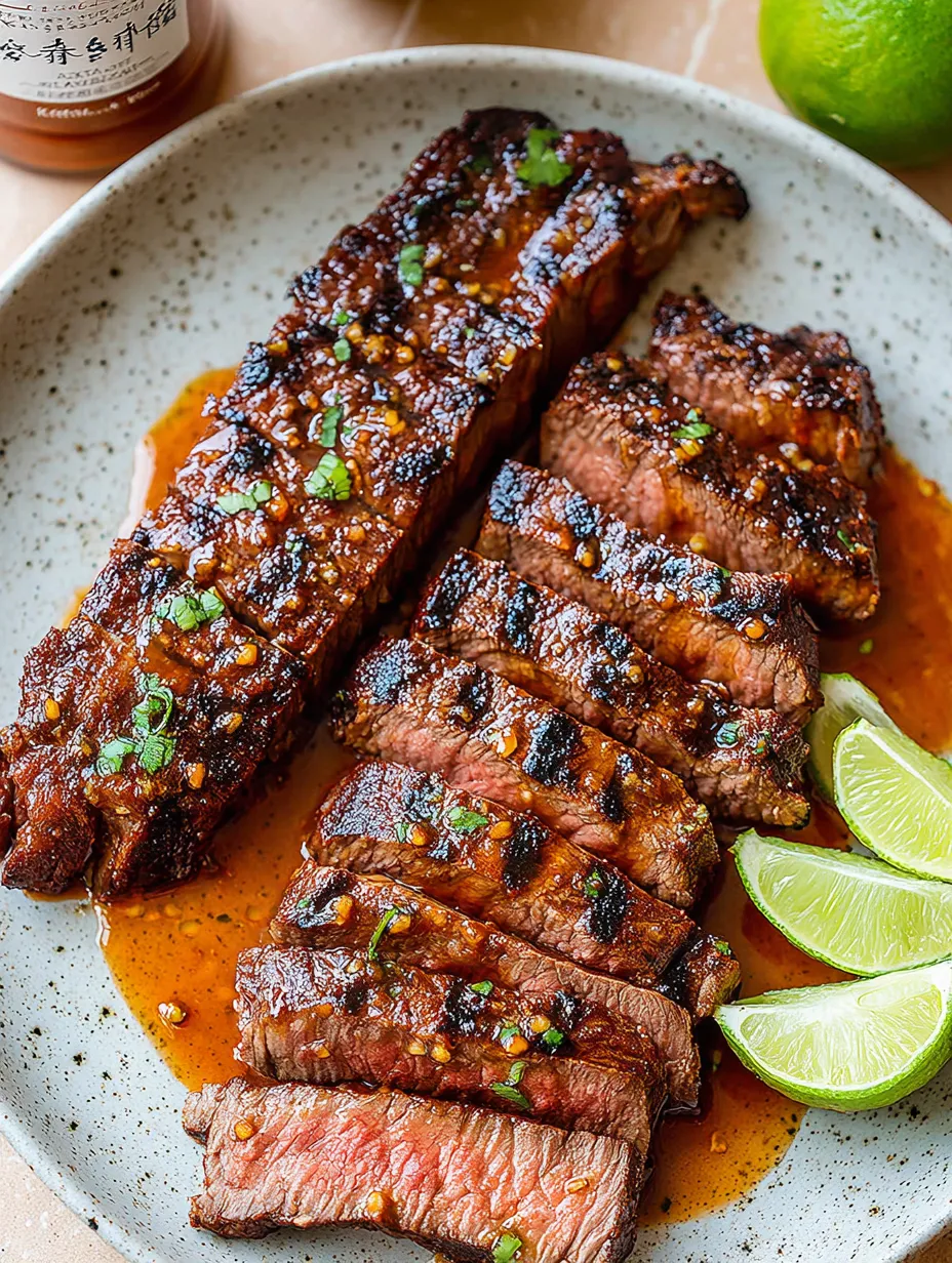 Grilled steak and green onions piled on a plate.