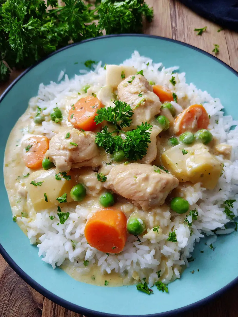 A plate with rice and veggies—carrots, peas, and potatoes on the side.