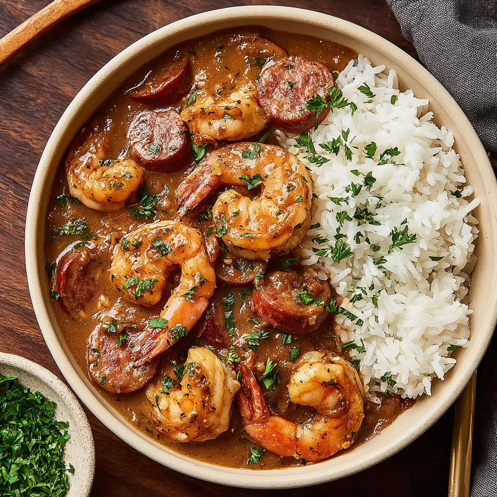 A hearty pot packed with shrimp and sausage.