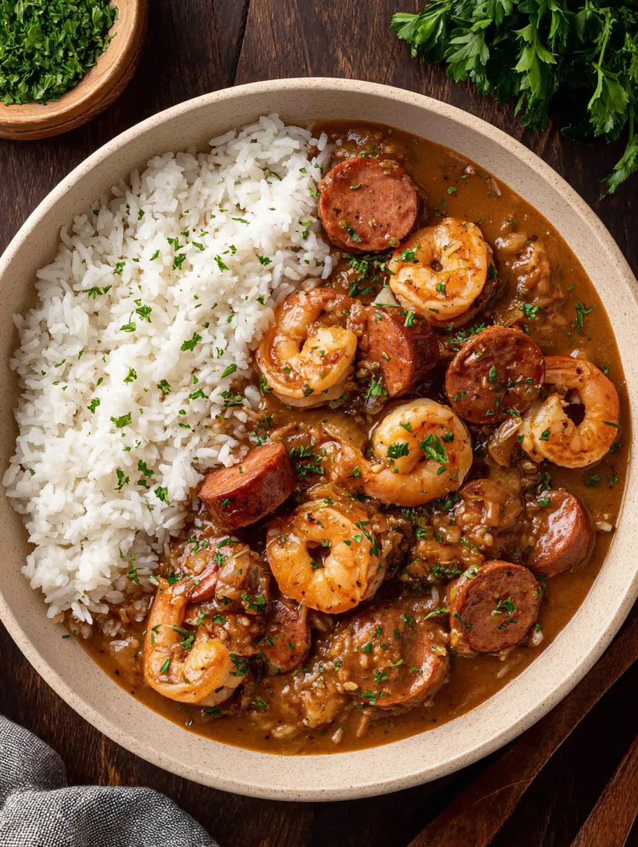 A big pot full of rice, shrimp, and sausage mixed in.