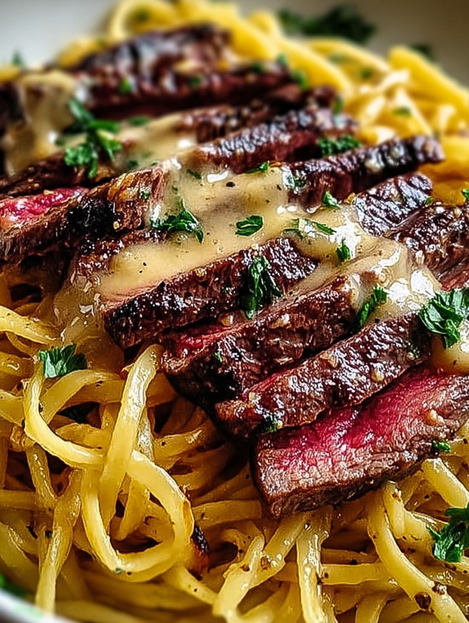 A bowl of spaghetti with beef, topped with parsley.