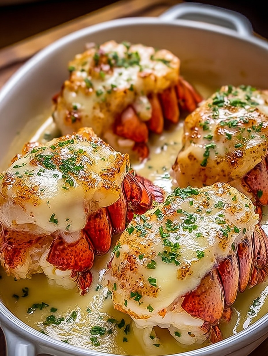 A shot of red and white shrimp swimming in sauce.