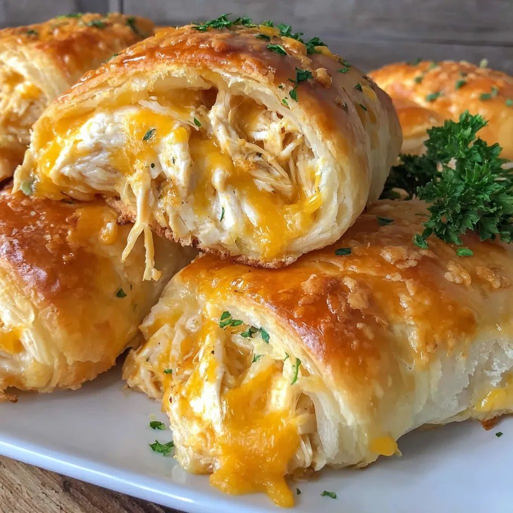 A white plate with six slices of cheesy sausage bake.