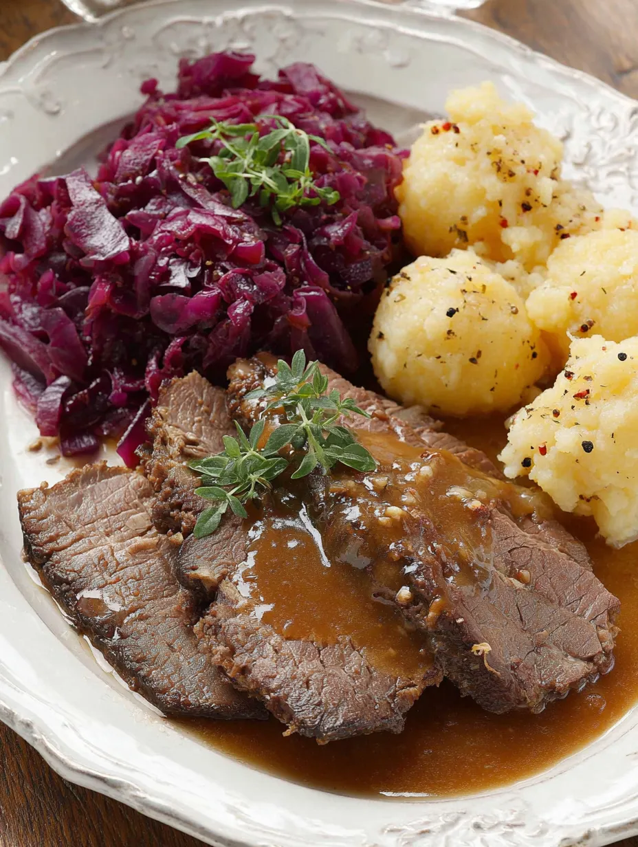 A plate filled with raw beef, potatoes, sauerkraut, and some sauce.
