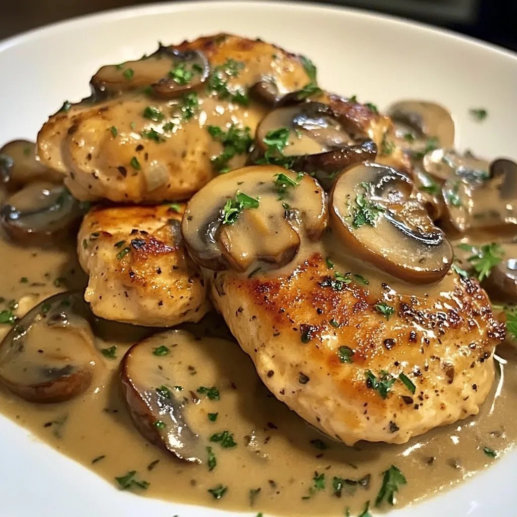 Chicken with mushrooms and herbs.
