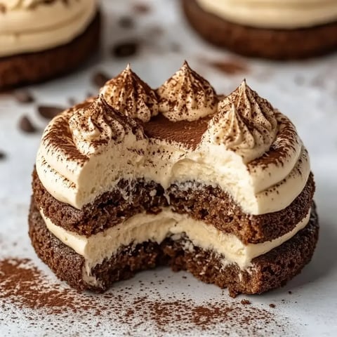 A chocolate-layered dessert with creamy middle and cocoa topping, sliced to display the soft filling inside.