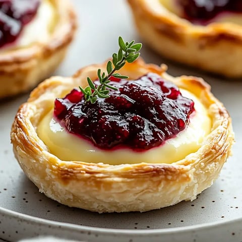 A crisp crescent pastry filled with creamy brie and topped with tangy cranberry jam and a hint of rosemary.