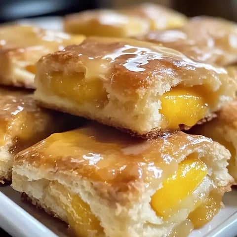 Golden, soft biscuits packed with peaches and drizzled with glossy vanilla glaze.