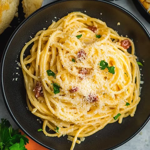 A bowl of spaghetti covered with fine parmesan and herbs up close.