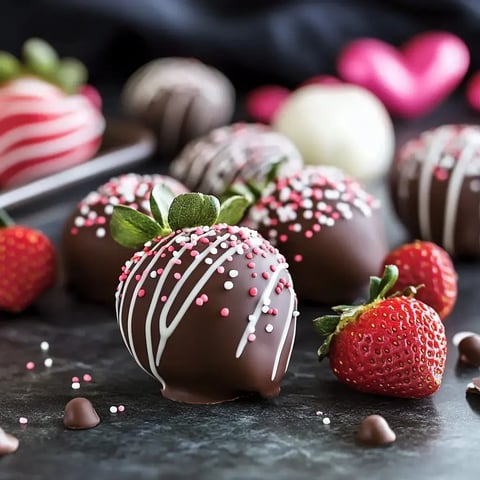 Chocolate-dipped strawberries with sprinkles and plain fresh strawberries on the side.