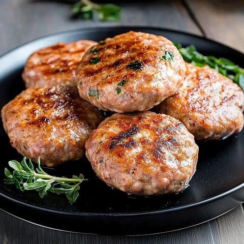Plate of juicy turkey sausage patties