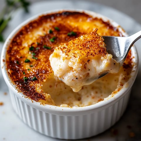 Creamy crab custard with browned sugar topping.