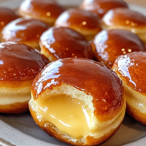 Airy donuts bursting with smooth custard and topped with an irresistible caramel crunch, inspired by crème brûlée.
