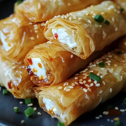 Oven Fried Feta Rolls with Chili Honey