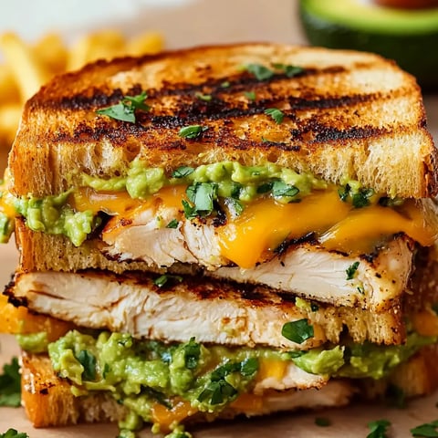 Toasted sandwich with melted cheese and avocado on a plate.