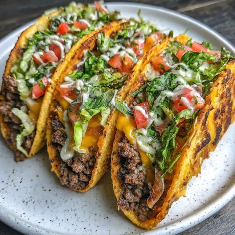 Two tacos with lettuce and tomatoes.