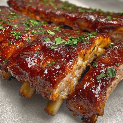 A close up of BBQ ribs.