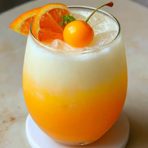 Tall Glass of Sweet Amaretto Punch with Cherries and Orange