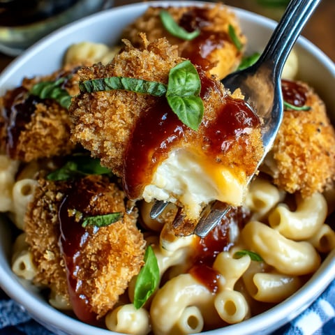 Bowl filled with creamy honey pepper chicken mac and cheese.
