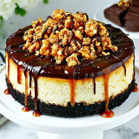 Single slice of Samoa-inspired cheesecake dripping with caramel.