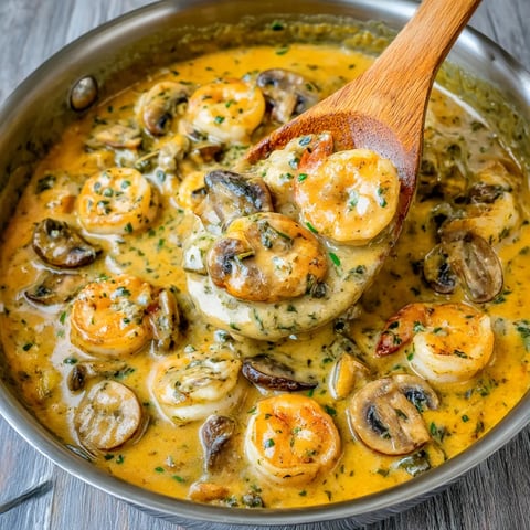 A wooden spoon sits in a bowl packed with shrimp-stuffed enchiladas.