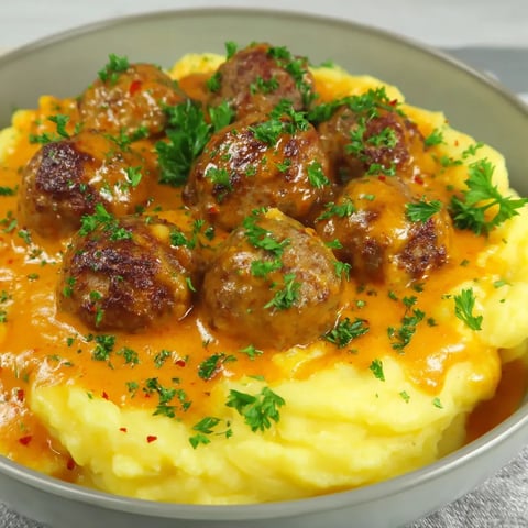 A bowl stacked with grilled sausages and potatoes.