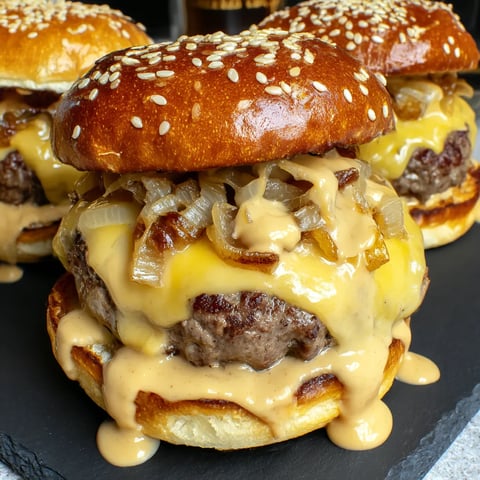 Two smash burgers slathered with baconnaise.