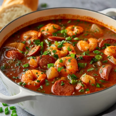 A bowl of shrimp and sausage gumbo.