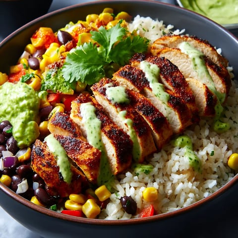 Rice, chicken chunks, veggies, and sauce in a big bowl.