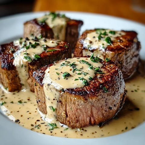 A platter of steak topped with sauce and herbs.
