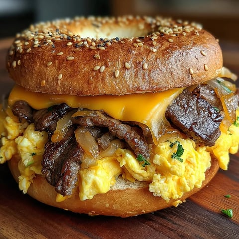 A sandwich with steak, onions, and egg inside.