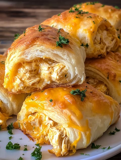 A white table topped with three cheese chicken rolls.